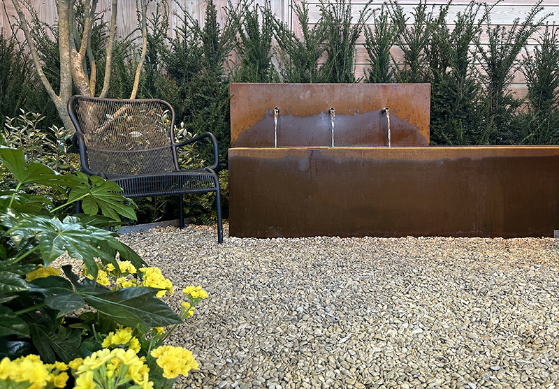 Garden rusty metal waterfall in garden
